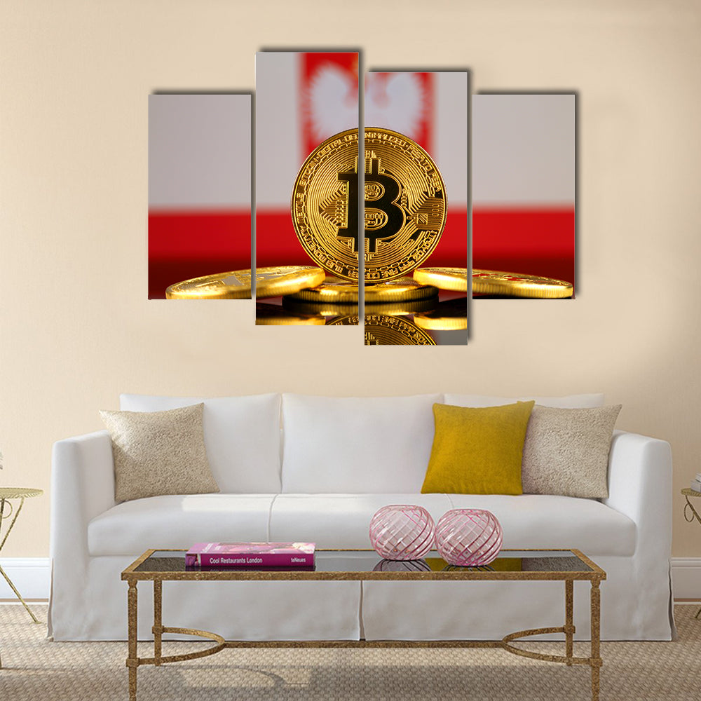 Physical version of Bitcoin Poland Flag multi panel canvas wall art