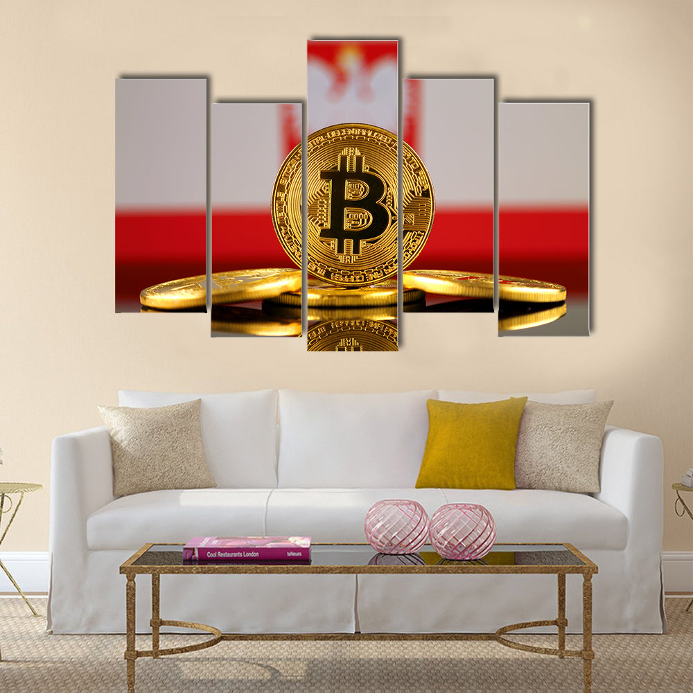 Physical version of Bitcoin Poland Flag multi panel canvas wall art