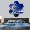 Spaceman running fast hexagonal canvas wall art