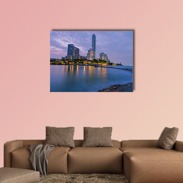 The seaside town and landscape lighting multi panel canvas wall art