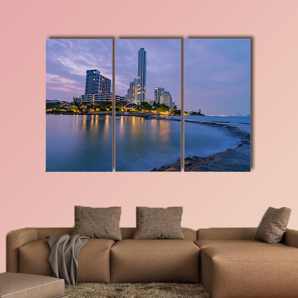 The seaside town and landscape lighting multi panel canvas wall art