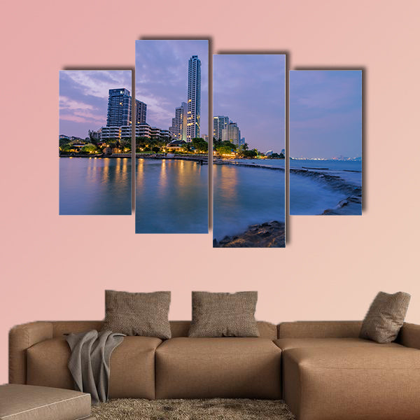 The seaside town and landscape lighting multi panel canvas wall art