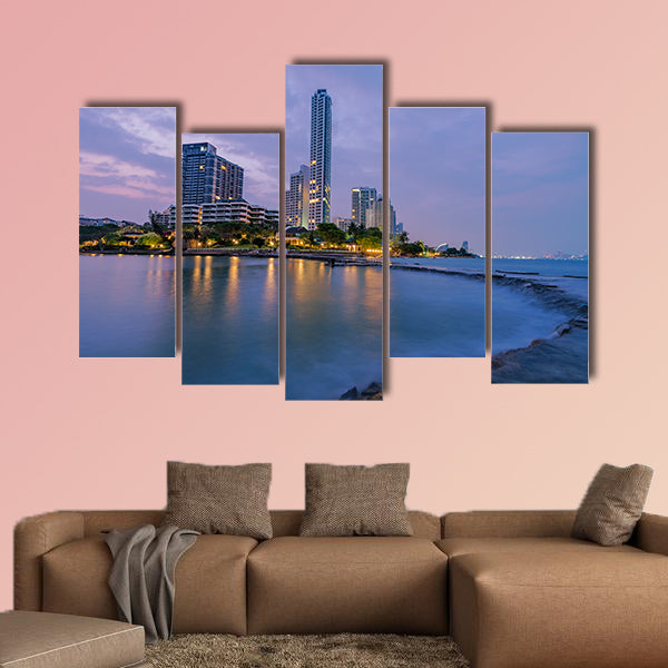The seaside town and landscape lighting multi panel canvas wall art