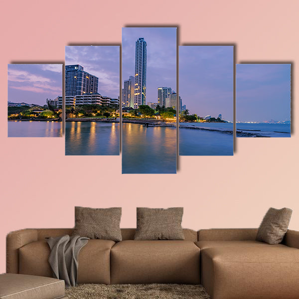 The seaside town and landscape lighting multi panel canvas wall art