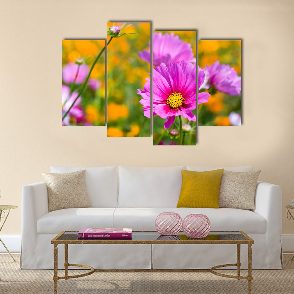 Pink cosmos in the flower fields Multi Panel Canvas Wall Art