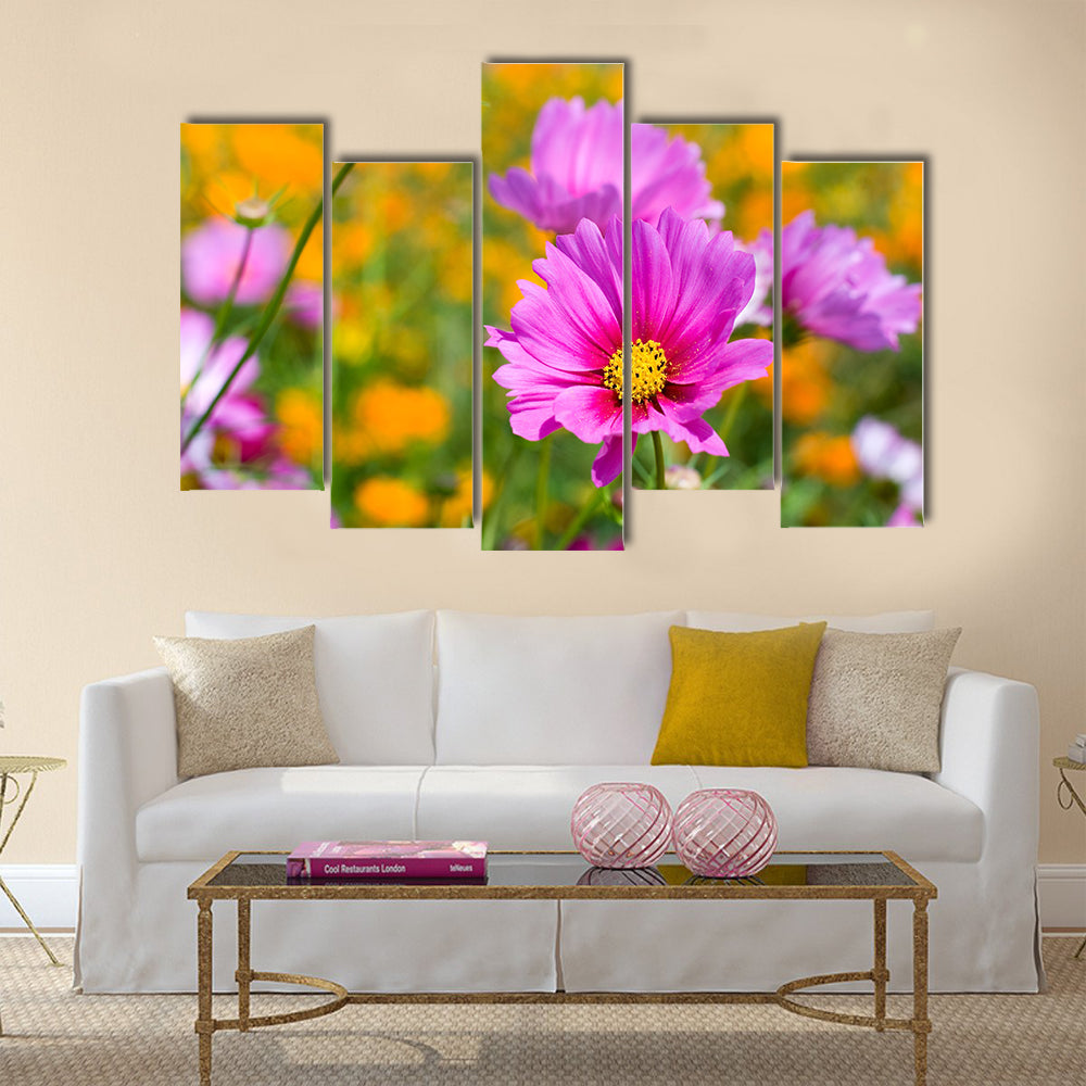 Pink cosmos in the flower fields Multi Panel Canvas Wall Art