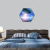 Space planets and sea waters hexagonal canvas wall art