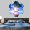 Space planets and sea waters hexagonal canvas wall art