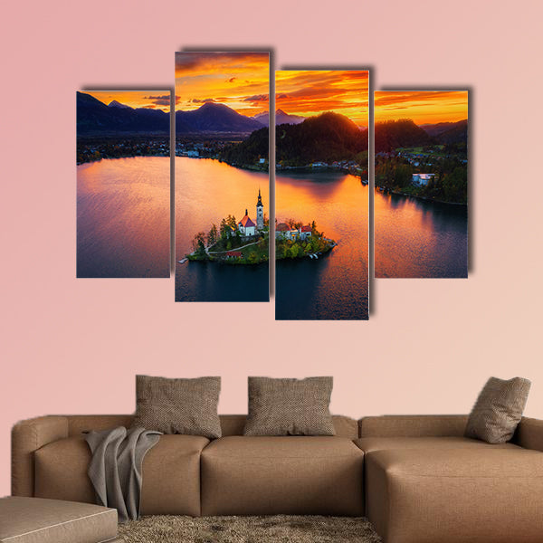 Aerial view of church of Assumption in Lake Bled, Slovenia wall art