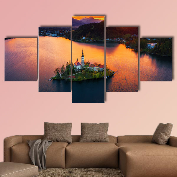 Aerial view of church of Assumption in Lake Bled, Slovenia wall art