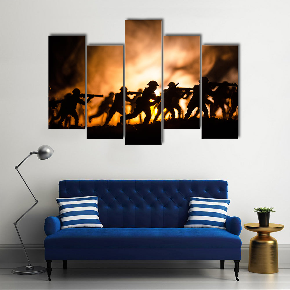Military silhouettes of soldiers Multi panel canvas wall art