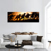 Military silhouettes of soldiers , foggy sky Battle scene panoramic canvas wall art