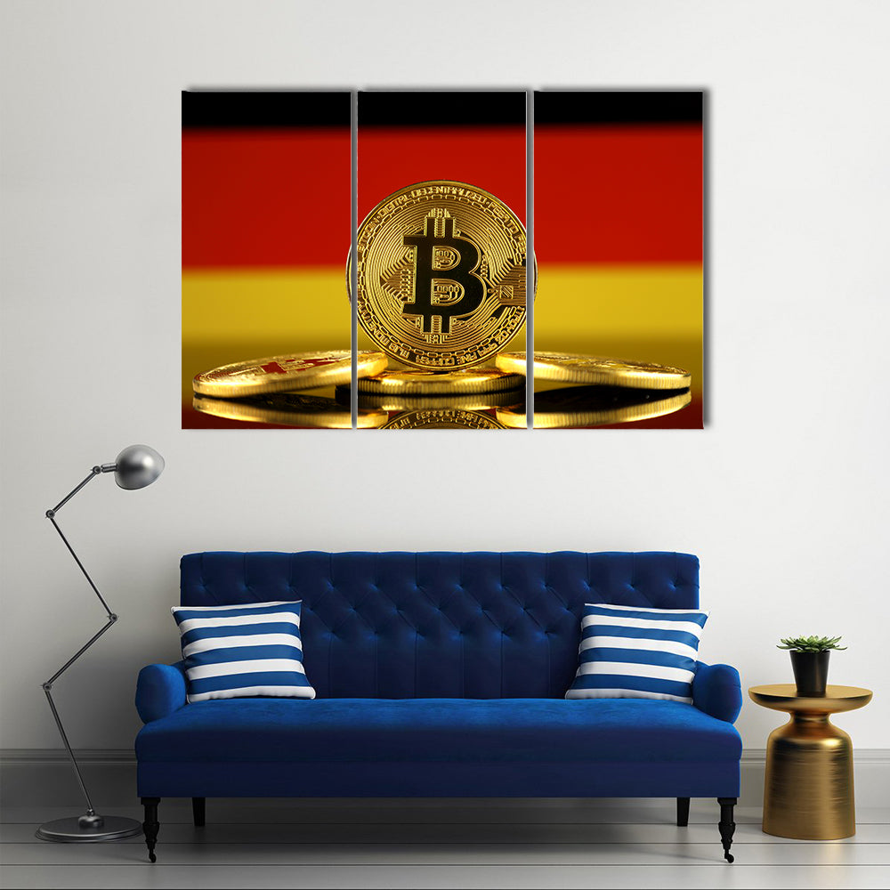 Physical version of Bitcoin and Germany Flag multi panel canvas wall art