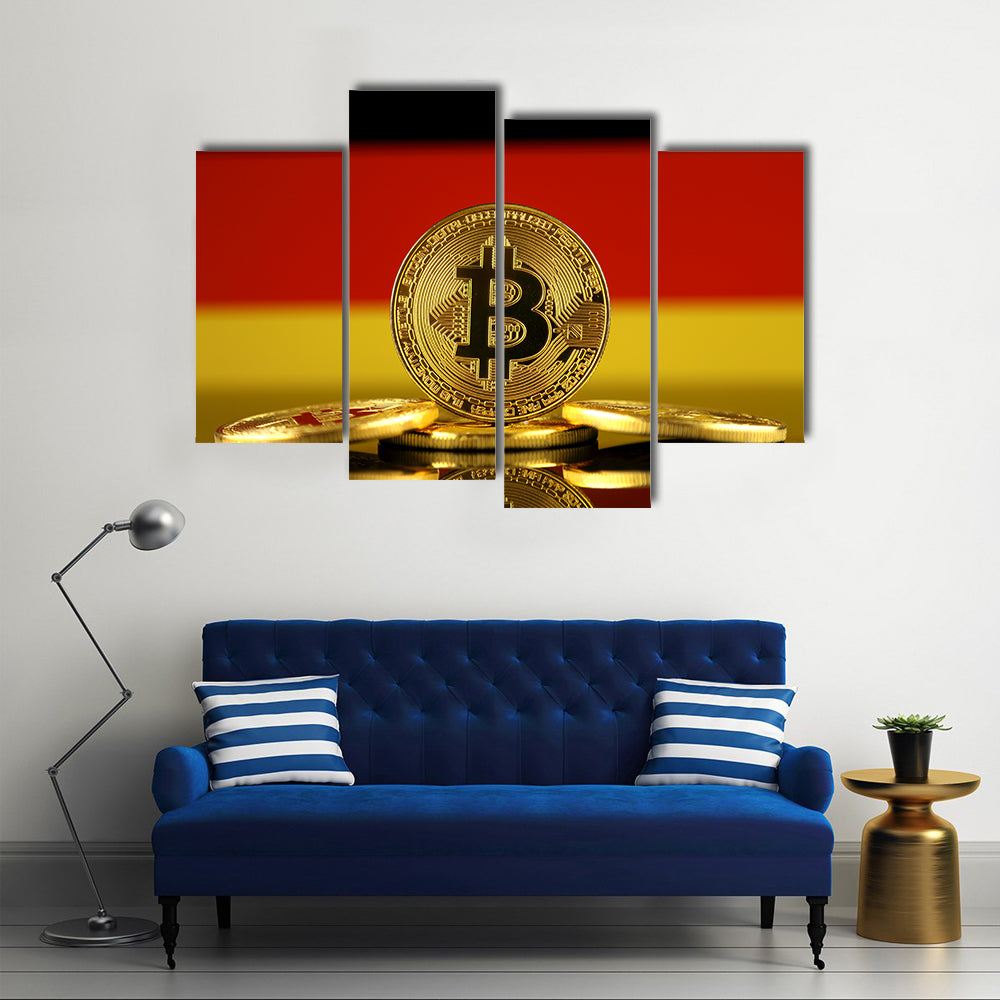 Physical version of Bitcoin and Germany Flag multi panel canvas wall art