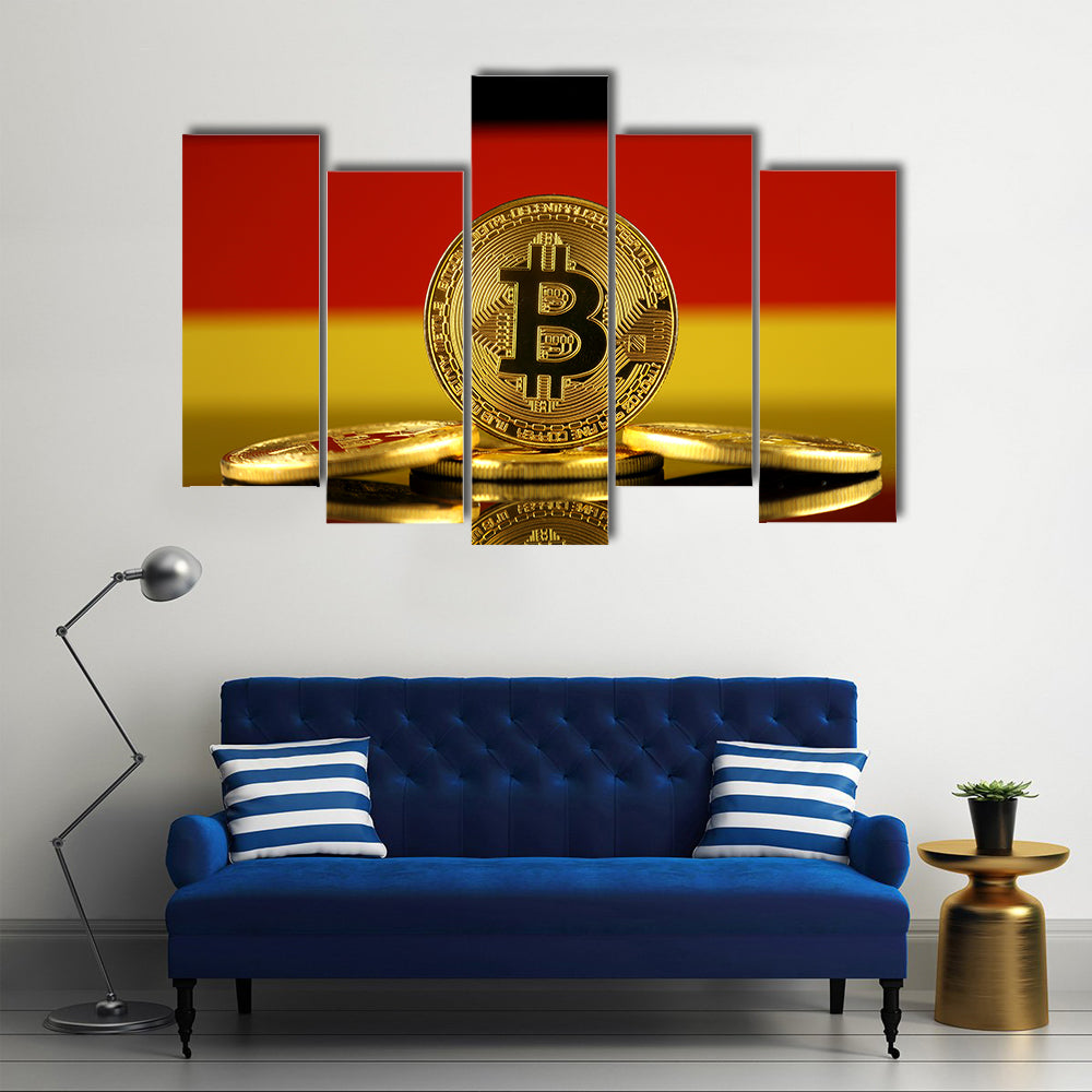 Physical version of Bitcoin and Germany Flag multi panel canvas wall art