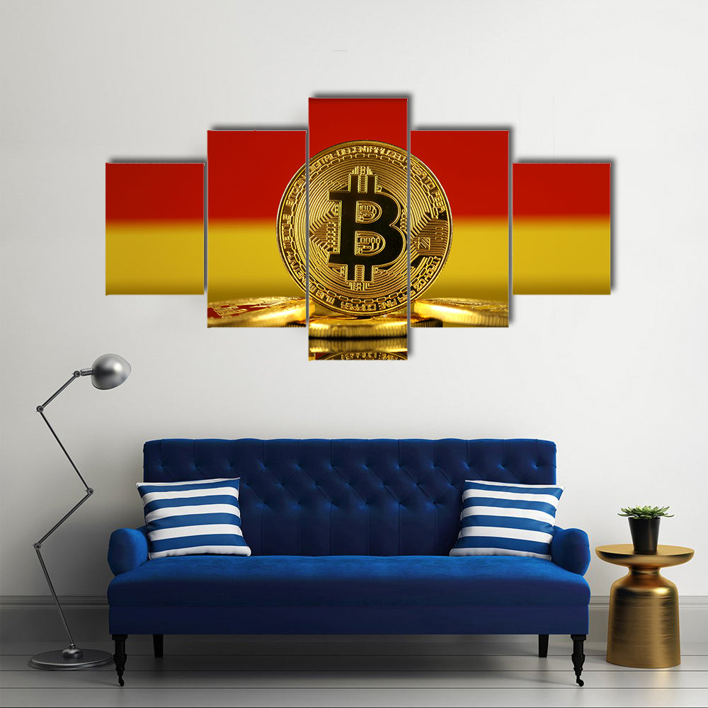 Physical version of Bitcoin and Germany Flag multi panel canvas wall art