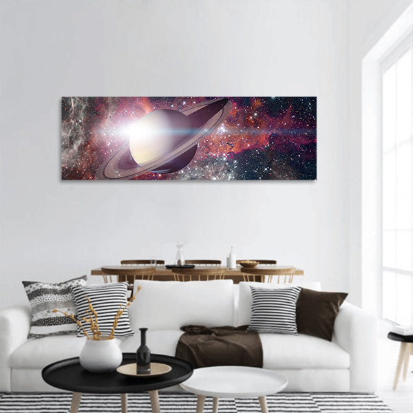 Saturn and his ring system panoramic canvas wall art