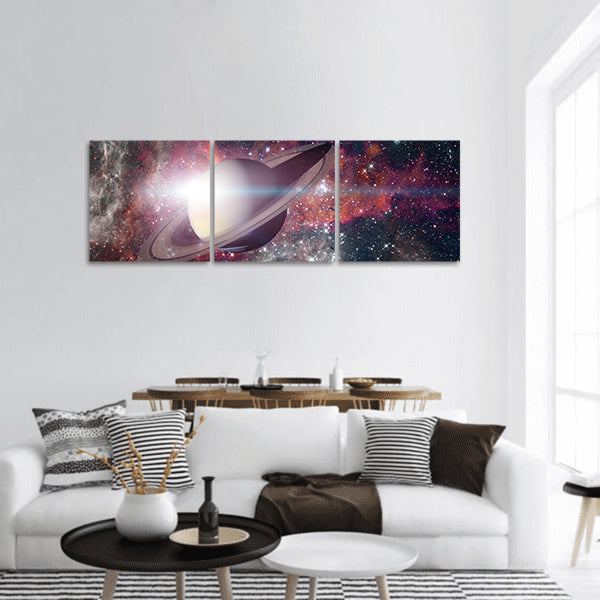 Saturn and his ring system panoramic canvas wall art