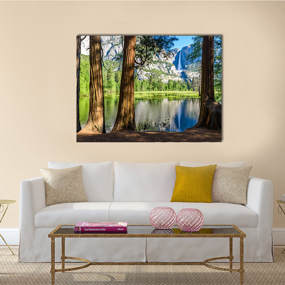 Yosemite National Park in Merced River of Yosemite waterfalls and beautiful mountain landscape, California, USA  Multi Panel Canvas Wall Art