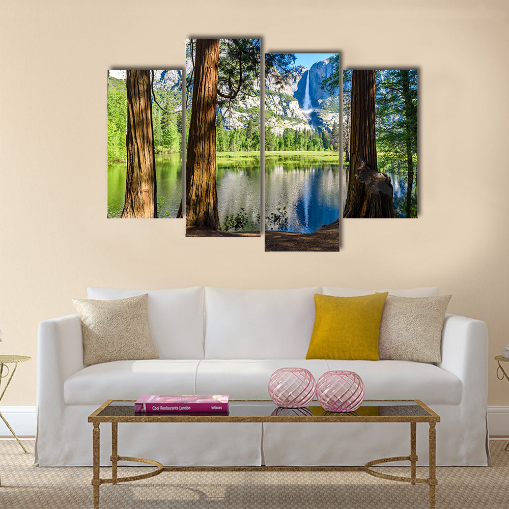 Yosemite National Park in Merced River of Yosemite waterfalls and beautiful mountain landscape, California, USA  Multi Panel Canvas Wall Art