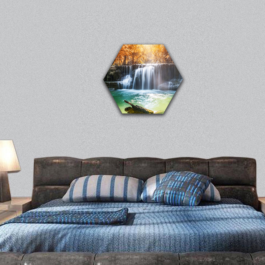 Waterfall autumn in tropical rainforest, Thailand hexagonal canvas wall art
