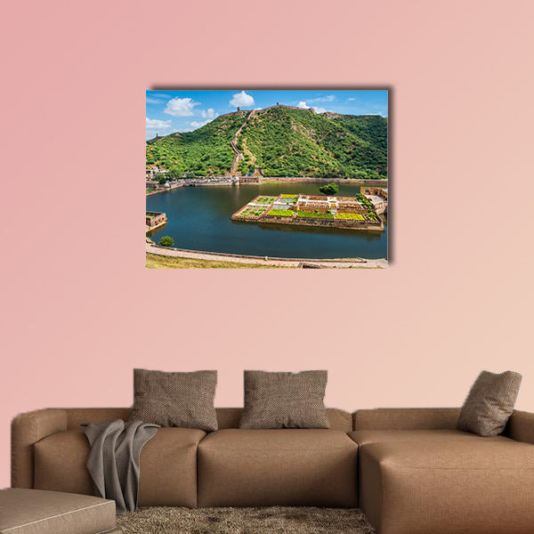 Maota Lake and Gardens of Amber Fort in Jaipur, Rajasthan, India multi panel canvas wall art