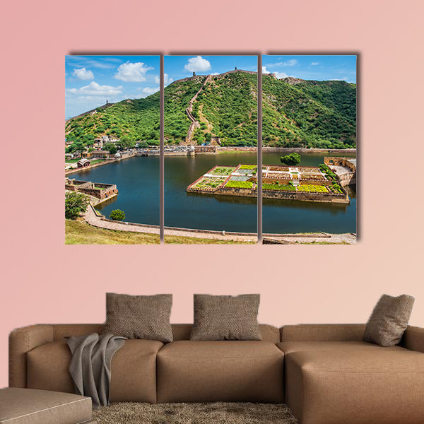 Maota Lake and Gardens of Amber Fort in Jaipur, Rajasthan, India multi panel canvas wall art