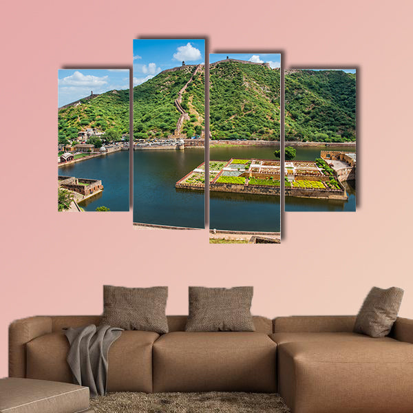 Maota Lake and Gardens of Amber Fort in Jaipur, Rajasthan, India multi panel canvas wall art