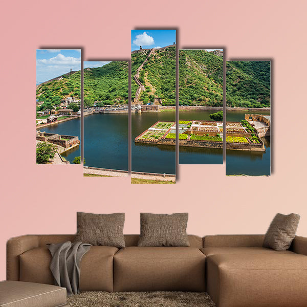Maota Lake and Gardens of Amber Fort in Jaipur, Rajasthan, India multi panel canvas wall art