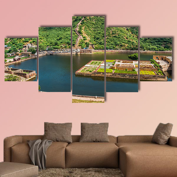 Maota Lake and Gardens of Amber Fort in Jaipur, Rajasthan, India multi panel canvas wall art