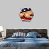 Old baseball and and bat with American flag hexagonal canvas wall art