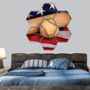 Old baseball and and bat with American flag hexagonal canvas wall art