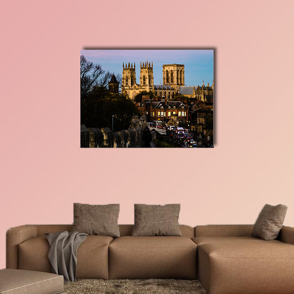 The New York minster in the United Kingdom in the evening from the city wall multi panel canvas wall art