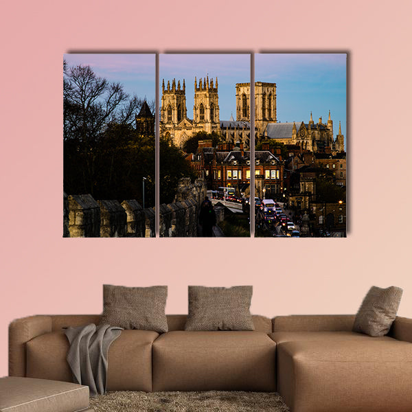 The New York minster in the United Kingdom in the evening from the city wall multi panel canvas wall art