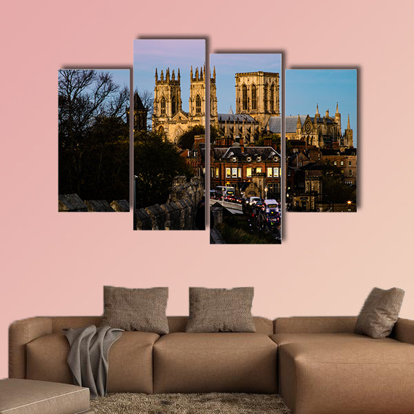 The New York minster in the United Kingdom in the evening from the city wall multi panel canvas wall art