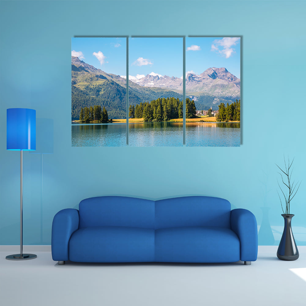 The great view of the azure pond Champfer in alpine valley Multi Panel Canvas Wall Art