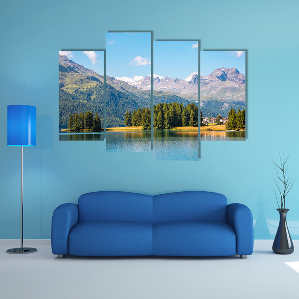 The great view of the azure pond Champfer in alpine valley Multi Panel Canvas Wall Art
