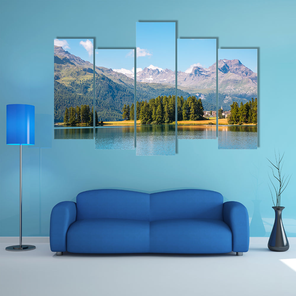 The great view of the azure pond Champfer in alpine valley Multi Panel Canvas Wall Art
