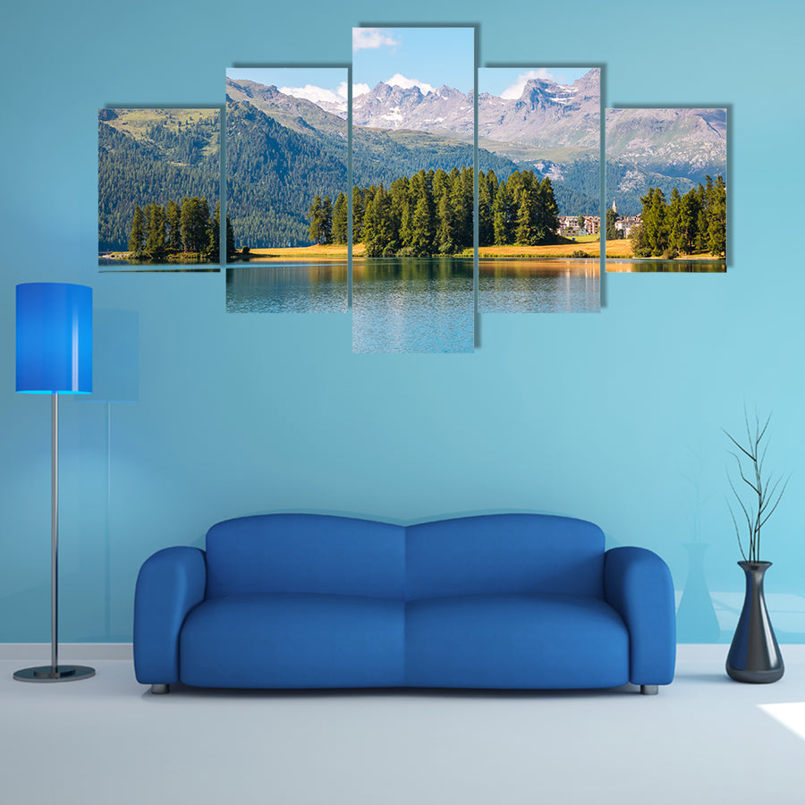 The great view of the azure pond Champfer in alpine valley Multi Panel Canvas Wall Art