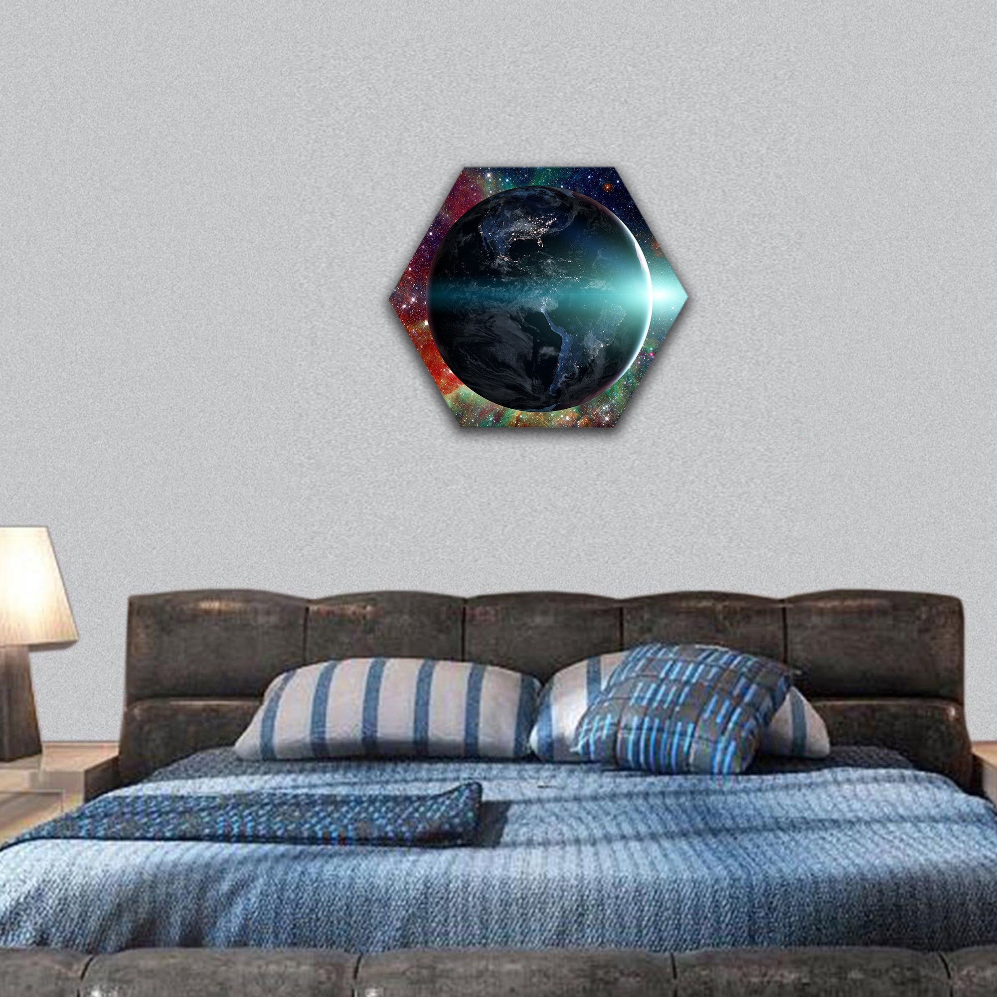 Planet Earth from the space hexagonal canvas wall art