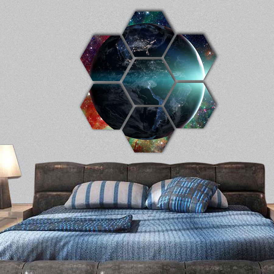 Planet Earth from the space hexagonal canvas wall art
