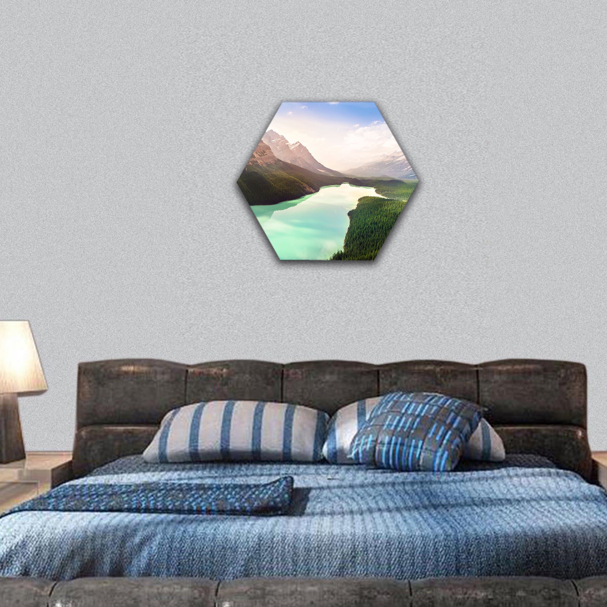 Turquoise Peyto Lake Rockies Mountains, Canada hexagonal canvas wall art