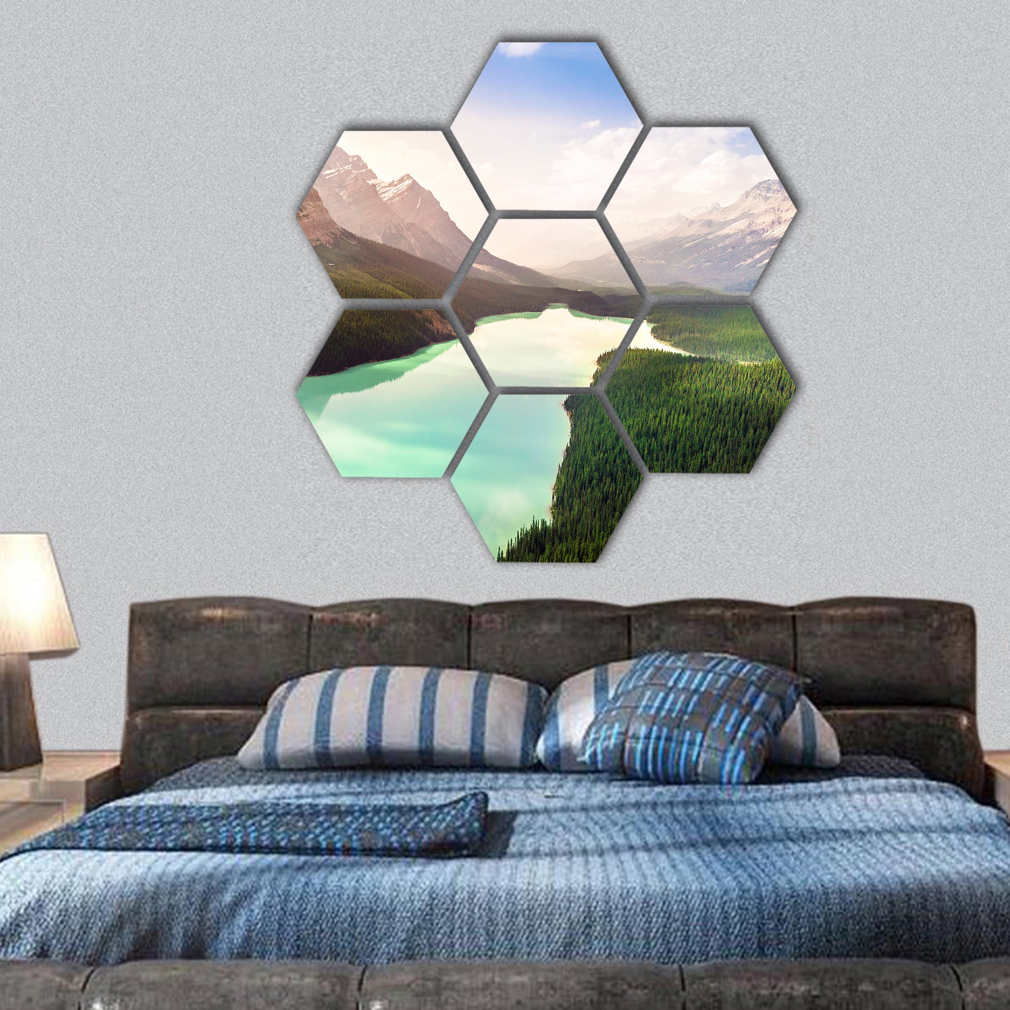 Turquoise Peyto Lake Rockies Mountains, Canada hexagonal canvas wall art