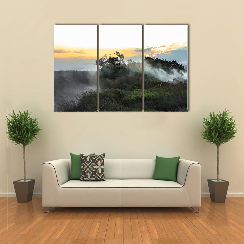volcano steam on the landscape of Volcano National Park multi panel canvas wall art