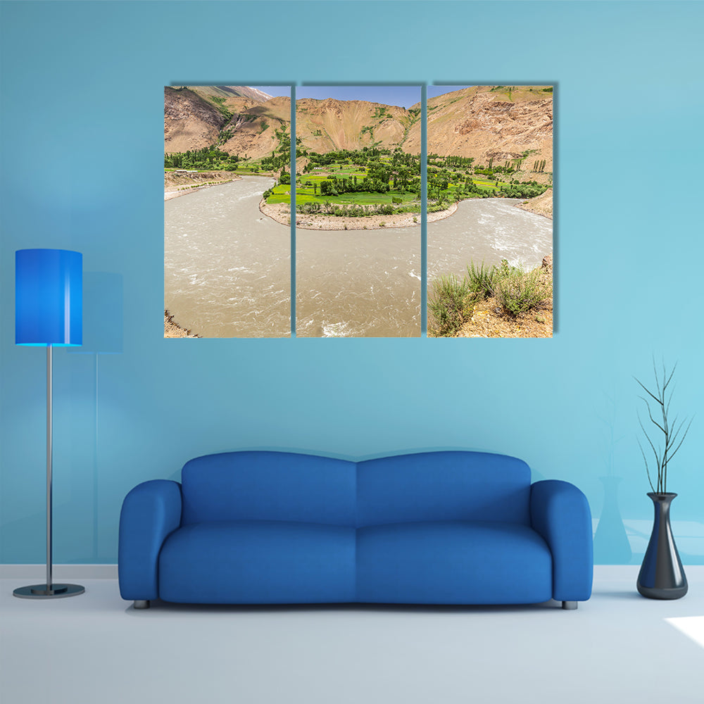 Pamir, Afghanistan and Panj River along the Wachan Corridor Multi panel canvas wall art