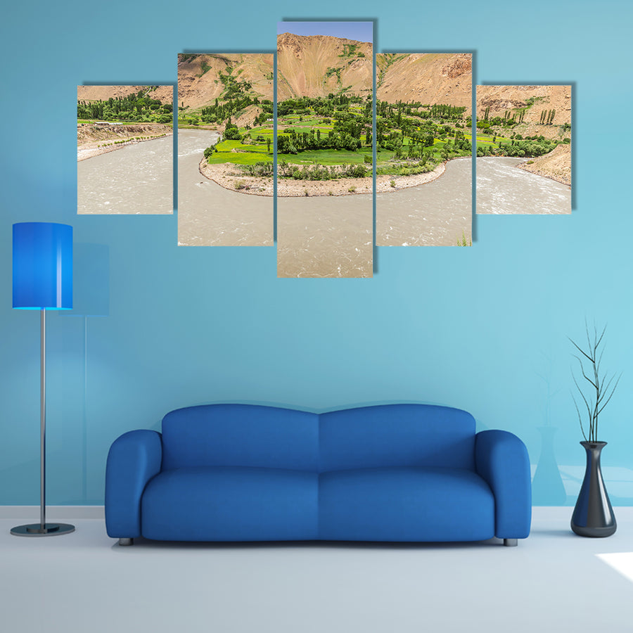 Pamir, Afghanistan and Panj River along the Wachan Corridor Multi panel canvas wall art