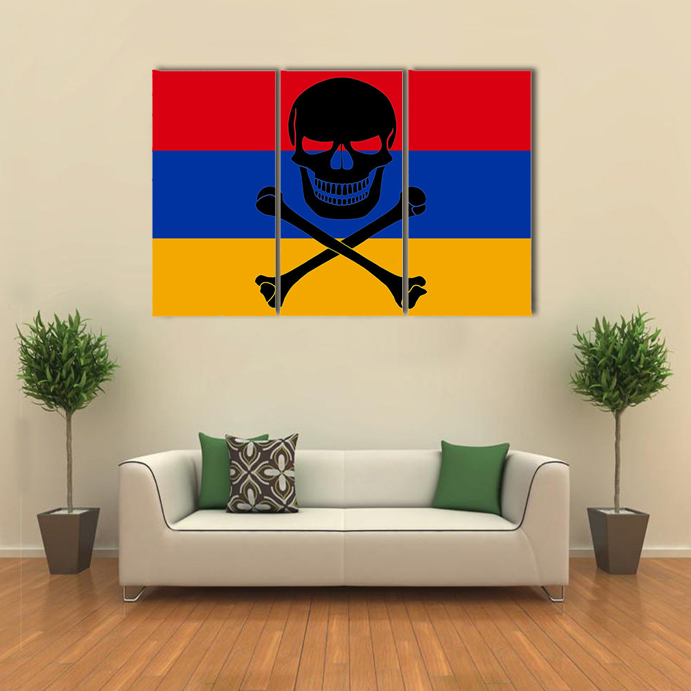 Armenian Flag Combined With The Black Pirate Image Of Jolly Roger With Crossbones Multi Panel Canvas Wall Art