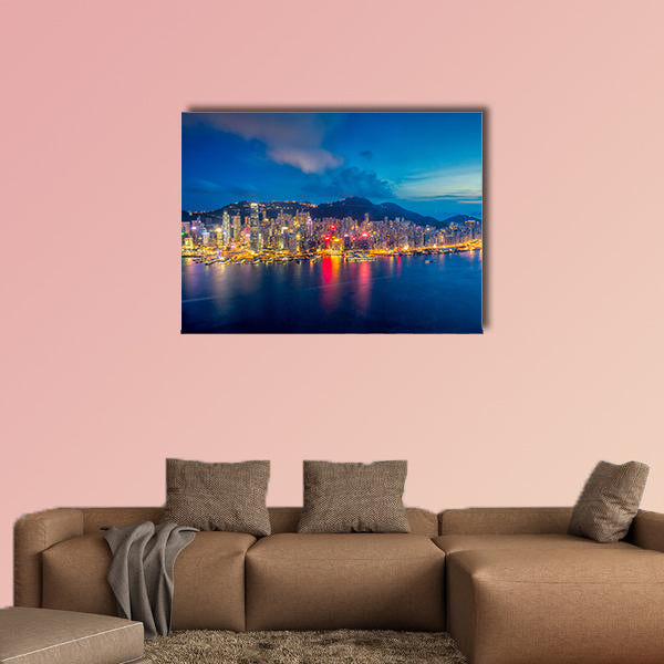 Panorama of Hong Kong City skyline at sunset multi panel canvas wall art