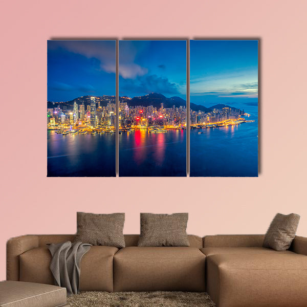 Panorama of Hong Kong City skyline at sunset multi panel canvas wall art
