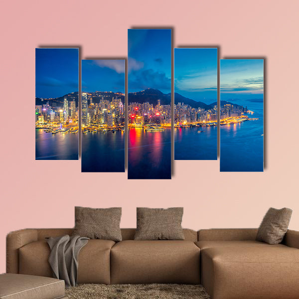 Panorama of Hong Kong City skyline at sunset multi panel canvas wall art